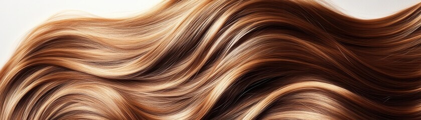 Fototapeta premium A close-up view of flowing, wavy hair showcasing warm, rich tones and soft, glossy texture that exudes vitality and health.