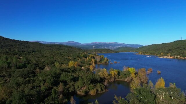 Large angle drone view of Lake of Saint-Cassien in provence