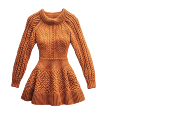 Cozy knitted dress in warm orange color perfect for autumn wear during chilly days