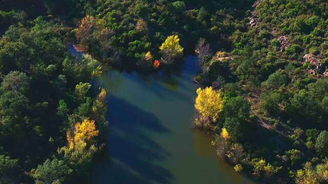 Aerial drone view of Lake of Saint-Cassien in South of France