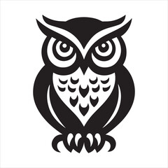 Cute Owl Silhouette, Owl Silhouette  Vector illustration isolated on white background.