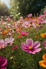 Obraz premium Close-Up of Colorful Wildflower Field with Varied Blooming Flowers