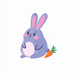 Obraz premium flat cutout vector sticker of kawaii bunny rabbit with carrot and oversized head, isolated on white background