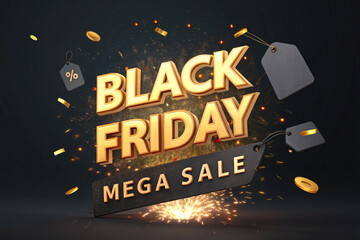 Explosive 3D Black Friday Mega Sale Banner Design