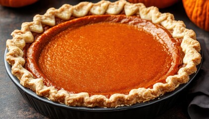 Delicious traditional pumpkin pie with a perfectly baked crust ready for serving