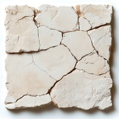 Obraz premium Textured stone surface with cracked patterns on a white isolated background.