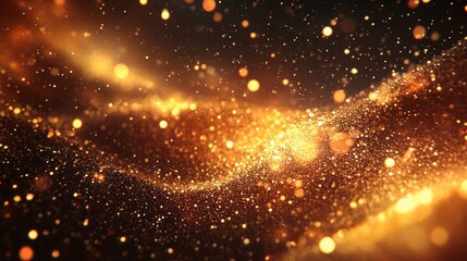 Fototapeta premium Abstract Gold Background. Sparkling Golden Particles And Glittering Effect Wavy Motion.