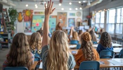 A Female Student Raises Her Hand in a Classroom Setting