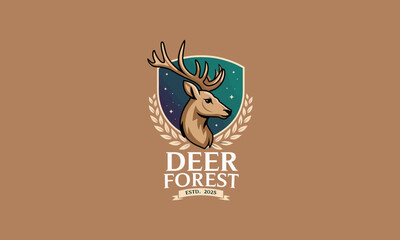 Deer forest logo with antlers and laurel wreath emblem