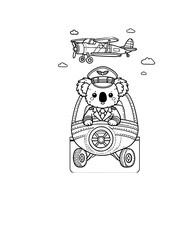pilot koala, kids coloring book