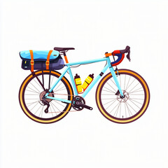 Fototapeta premium flat cutout vector sticker of bicycle with pannier bags for cycling enthusiasts, isolated on white background