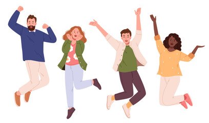 Fototapeta premium Group of Happy Young People Jumping in the Air.Cheerful People. Set Of Happy Multiethnic Males And Females