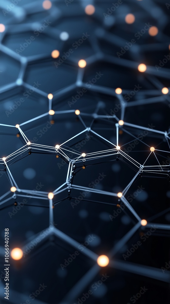 Aufkleber abstract representation of hexagonal structures with glowing nodes on a dark background featuring mo