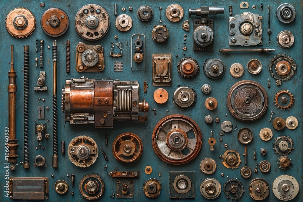 Poster Collection of Assorted Old Rusty and Worn Machine Parts