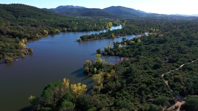 Drone view of Lake of Saint-Cassien in France