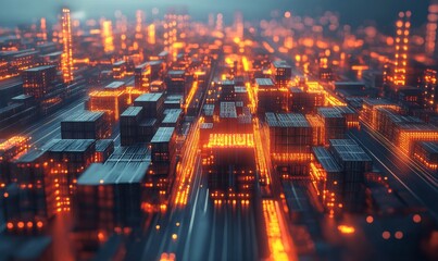 Fototapeta premium Global supply chain managed by AI and blockchain technology, interconnected logistics, 3D illustration