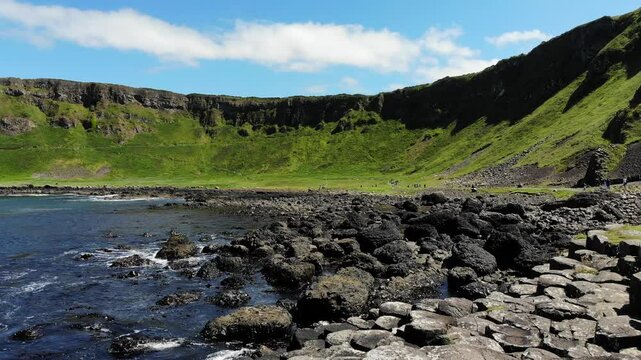 Giant's Causeway natural landmark in Northern Ireland. Wonder of nature in County Antrim. Summer landscape.