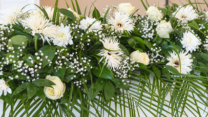 Beautiful flowers on table in wedding day.