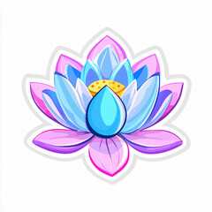 flat cutout vector sticker of lotus flower with abstract geometric patterns in calming colors, isolated on white background