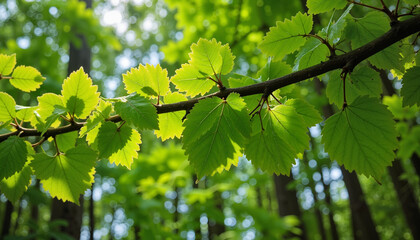 Close-up of fresh green leaves in sunlight