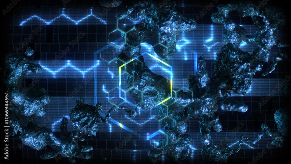 Wall mural a data screen style background of strange synthetic formations of undulating organic looking materia