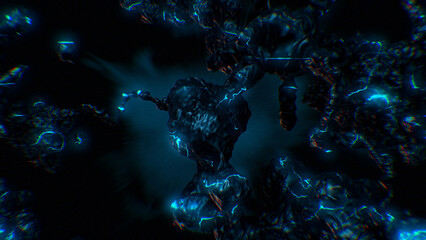 A strange synthetic formation of undulating black organic looking material with glowing energy lines.