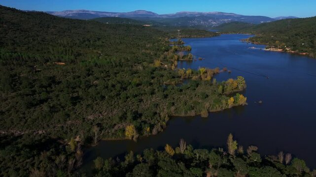 Wide aerial view of Lake of Saint-Cassien in France