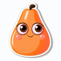 Fototapeta premium flat cutout vector sticker of a pear with big eyes and rosy cheeks, isolated on white background
