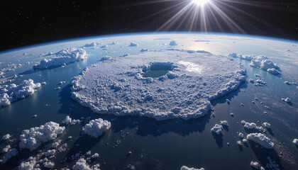 Aerial view of unique circular cloud formation over the ocean