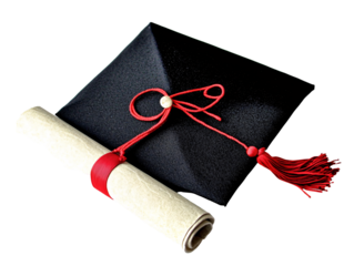 a black graduation cap and diploma