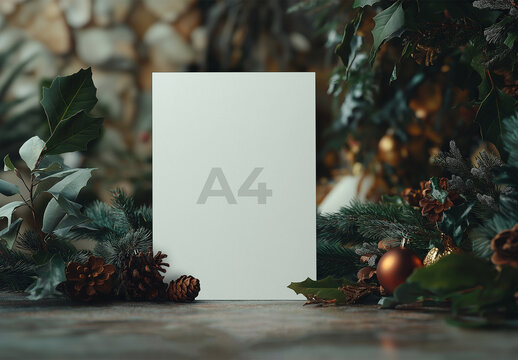 A4 Size Mockup Paper With Christmas Background, Generative ai