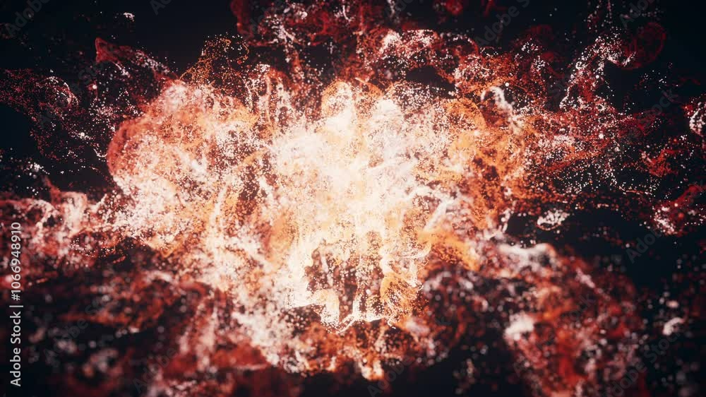 Wall mural red flowing particles with explosive wave effect, 3d rendering.