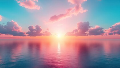 Fototapeta premium Calm sunset over the serene sea with colorful clouds reflecting in the water