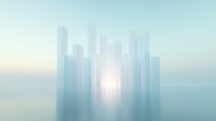 Fototapeta premium A city skyline is reflected in the water