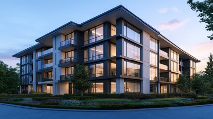 Obraz premium Modern Apartment Complex at Sunset