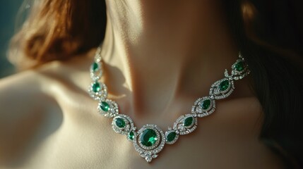 Stunning Silver Necklace with Vibrant Green Adornments