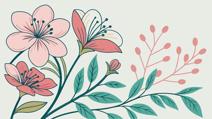 Floral Illustration with Pink and White Flowers
