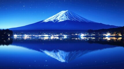 Stunning View of Mount Fuji Reflecting on Calm Water