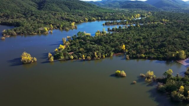Drone view of  the Lake of Saint-Cassien in Provence