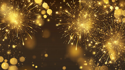 Fototapeta premium Fireworks background. New Year background with golden fireworks.