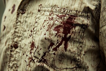 dirty food mark on clothes, Close-up food stain dirt on the shirt prepare cleaning mark removal before laundry, Generative AI