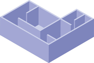 Purple isometric apartment plan showing rooms, walls and layout