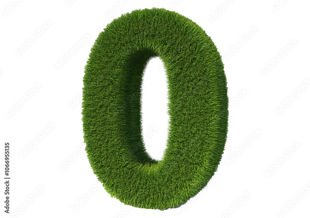 Poster grass font 3d rendering number 0 isolated on a transparent or white background