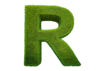 Grass font 3d rendering letter R isolated on a transparent or white background