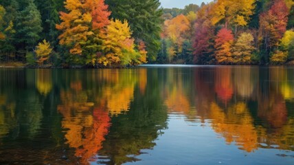 Obraz premium autumn seasson trees and water, a beautiful scene of autumn and water 