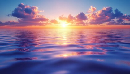 Obraz premium Colorful sunset over the sea with soft clouds reflecting on calm waters