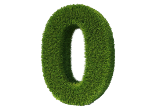 Grass font 3d rendering number 0 isolated on a transparent or white background - Powered by Adobe