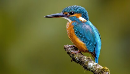 Close-up of a vibrant kingfisher perched on a branch in natural habitat