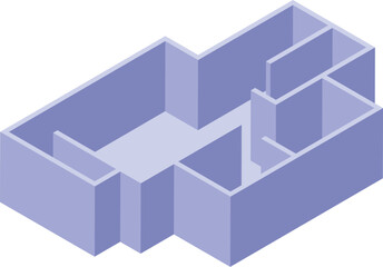 Empty apartment or office floor plan with walls and rooms in isometric view, ideal for real estate or architectural projects