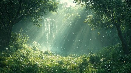 Obraz premium Discover the hidden waterfall in the lush green forest